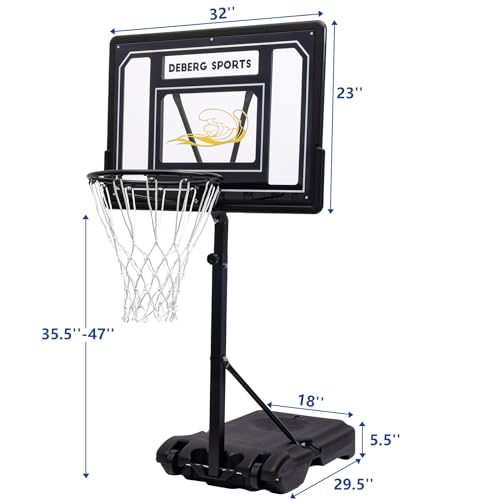 DEBERG Swimming Pool Basketball Hoop Set Height-Adjustable Portable Pool Basketball Hoop Poolside with Shatterproof Backboard and Stainless Steel Rim/Bracket, Includes a Ball and Air Pump