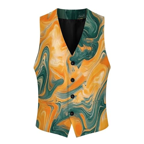 Tie-Dye Orange Green Marbled Casual Suit Vest for Men Formal Business Dress Regular Fit Waistcoat Tuxedo3