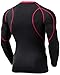 TSLA Men's UPF 50+ Compression Shirts, Cool Dry Long Sleeve Athletic Tops, Sports Baselayer Workout Shirt, Dim Black & Red, Medium