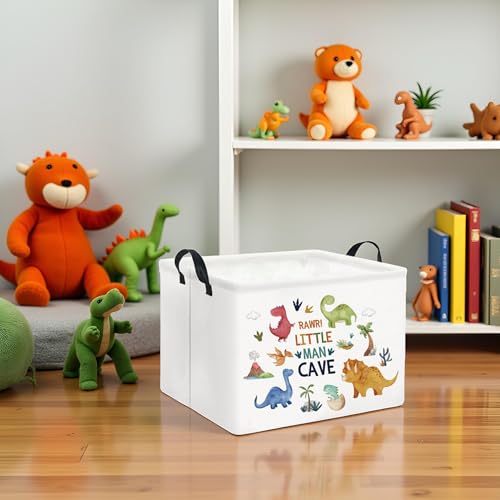 Image of Rectangular Kids Storage Basket Baby Storage Basket with Handles for Home Kitchen Boys and Girls Cute Toy Storage Bin Organizer Shelf Book Room Decor(Dinosaur)