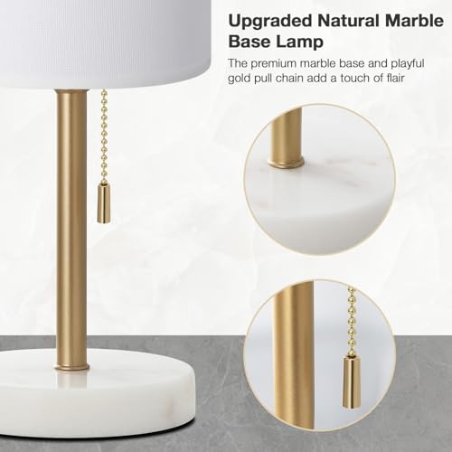 Image of Dicoool 17 inch Bedside Table Lamp for Bedroom, Marble Desk Lamp with USB Ports