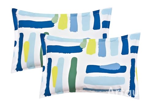 Image of Wakewell Pillow Cover Set of 2 | Standard Size | Soft & Breathable | Machine Washable | Bedroom & Living Room (Blue Abstract)