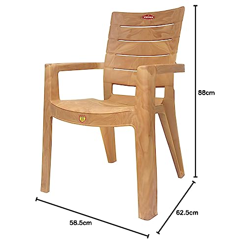 Image of Prima Plastic Chair for Living Room | Set of 2 | Chair for Home, Living Room, Multipurpose | Stackable Chair with arm | 100% Virgin Plastic | Rado (Sandalwood Colour)