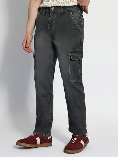 Image of Urbano Fashion Men's Regular Fit Washed Cargo Jeans with 6 Pockets Stretchable