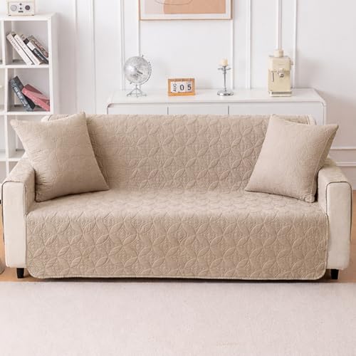 Image of HOKIPO 100% Leakproof Quilted Cushion Cover for Sofa 22x22 Inches, Set of 2, Swiss Coffee (AR-6281-CML*2)