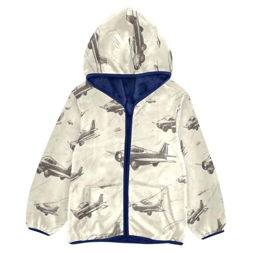 Airplane Sketches on Paper Toddler Fleece Jacket Girl Boys Hooded Fleece Jacket Coat Warm Outwear Zip-up 3-10T