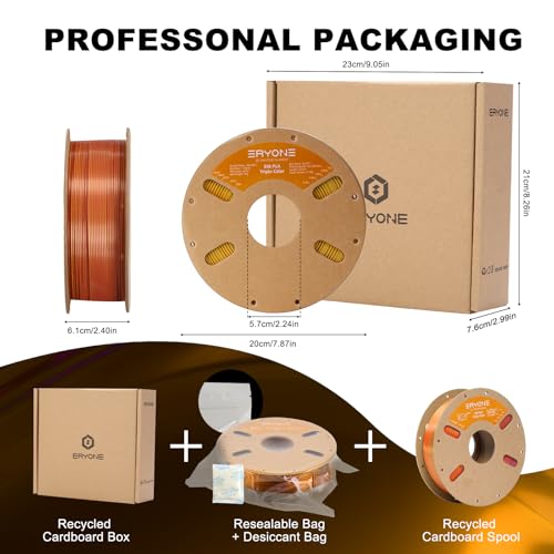 Image of ERYONE Silk Tri Color PLA Filament 3D Printer 1.75mm + /- 0.03mm, Multicolor Filament Tricolor PLA 1KG(2.2lbs) Cardboard Spool, Orange Blue Green