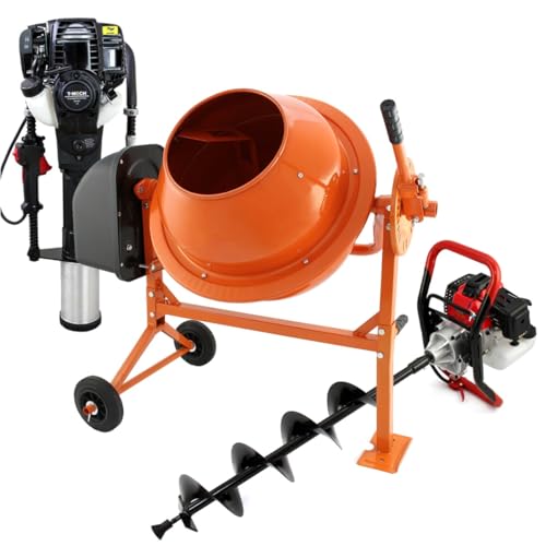 Barrena de Tierra 3CV 9000RPM, Mezcladora de Hormigón Cemento y Clavadora de Postes Ahoyadora Motoperforadora Taladro de Tierra Motor 37.7cc 4 Tiempos Hormigonera Eléctrica con Accesorios GRATIS