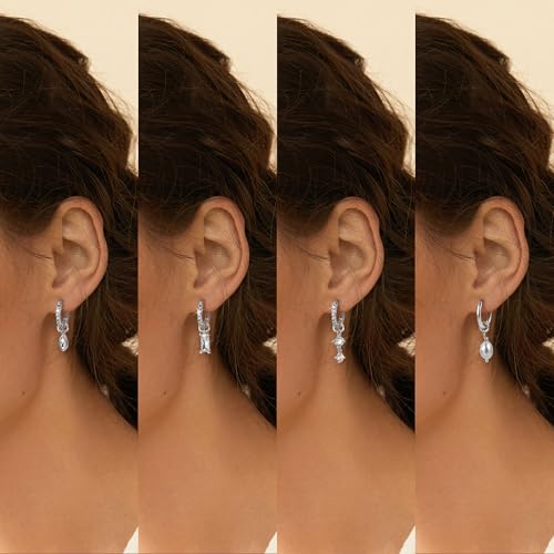 Florideco 14K Gold Plated Huggie Earrings and Charm Set for Women,Hypoallergenic Hoop Dangle Earrings,Mix and Match Earring Pack,Dainty Huggie Hoop Earrings for Multiple Piercing4