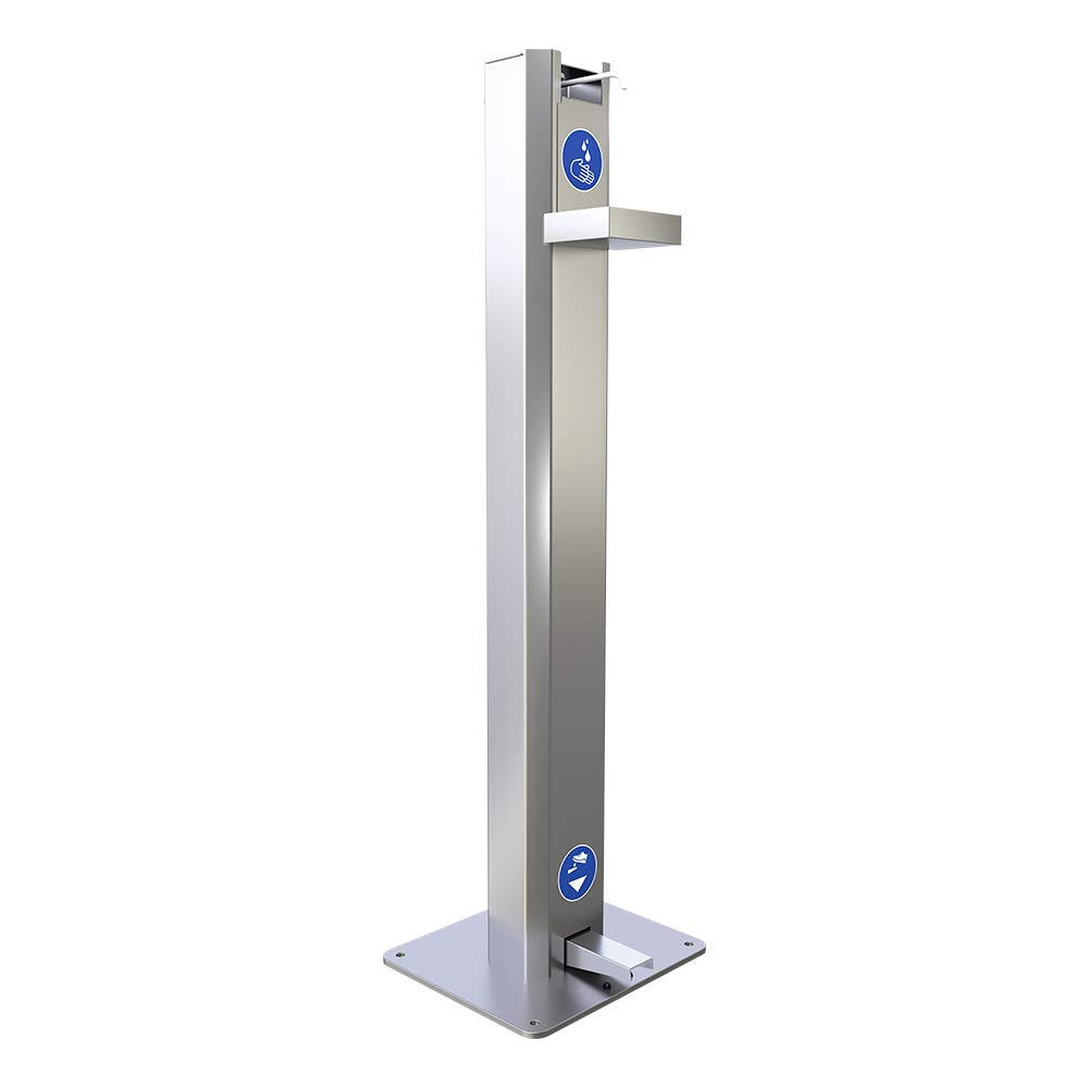 Distributeur de gel hydroalcoolique sans contact - pédale à pied (Gris inox)