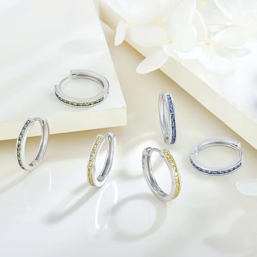 Starchenie Huggie Hoop Earrings for Women 925 Sterling Silver Princess Cut Birthstones Jewelry Gift2