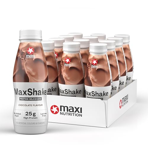MaxiNutrition MaxShake Protein Milchshake Schokolade, 12x 330ml, cremiger Eiweiß-Shake für unterwegs, 25g Protein, low fat & low carb, laktosefrei, ohne künstliche Aromen, Made in Germany