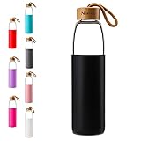 NERUB 22 OZ BPA Free Borosilicate Thick Glass Water Bottle with Bamboo Lid and Silicone Protective...