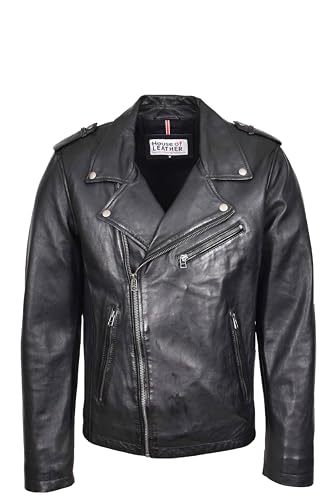 Chaqueta Biker de Cuero Negro para Hombre miniatura 1