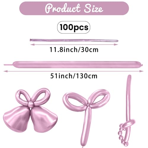 Image of 100Pcs Metallic 260 Balloons, Pink Chrome Long Balloon for Animals, 260 Art Ballon for Twisting, Skinny Modeling Supplies for Birthday Party Wedding Festival Decorations. Metallic Pink