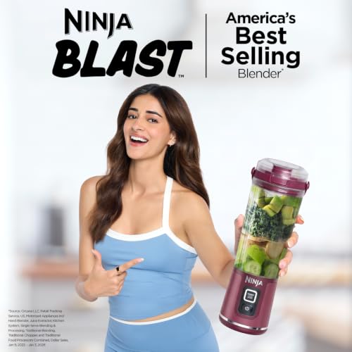Image of Ninja Blast Portable Cordless Blender (BC151INCR) - 530ml | USB-C Rechargeable | Crushes Ice & Frozen Fruit | BPA Free, Leak-Proof Travel Lid Cranberry Red