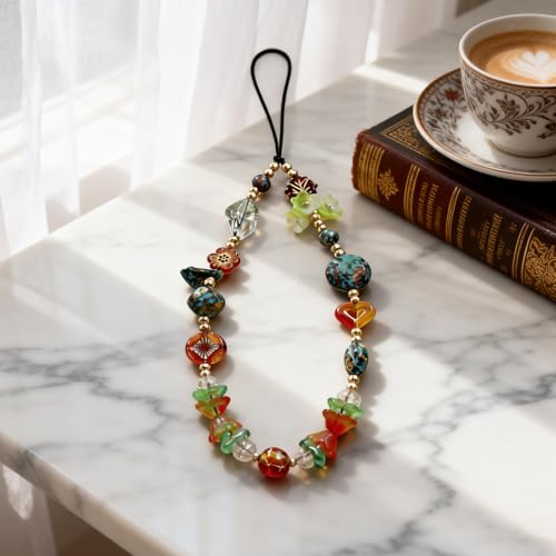 Image of Cute Beaded Camera Wrist Strap for Phone, Digital Camera Charm Lanyard, Pearl Beaded Chain for Bag Keychain Gift