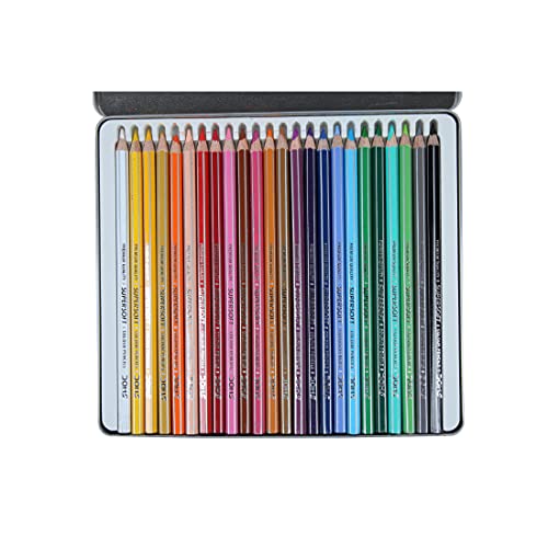 Image of Doms Plastic Crayon 28 Shades Round Tin Fsc 24 Colour Pencil Flat Tin, Multicolor