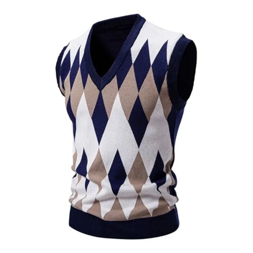 Men’S Fashion Argyle V-Neck Knitted Sweater Vest Slim Fit Casual Sleeveless Knitwear Pullover Tank Top4