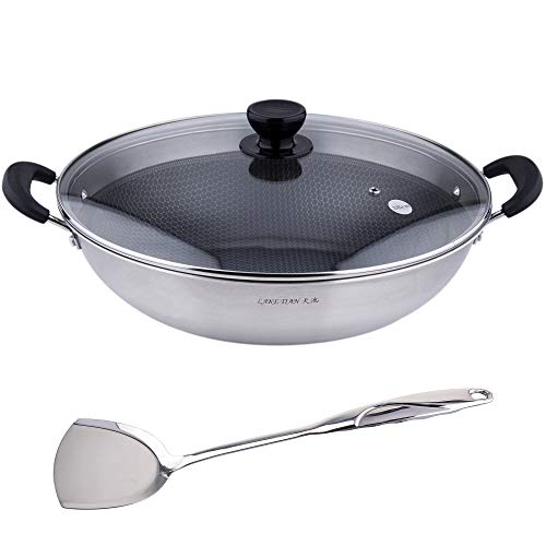 Stainless Steel Pan Hybrid Pan Honeycomb Wok Pan/Skillet, Spatulas Included, Nonstick Pan, Nonstick Frying Pan with Lid, Black Cube Pan, Non Stick Fry Pan (38cm/15â€³) by Lake Tian