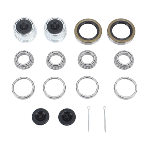 Nutriess Trailer Axle Bearing Kit, Hub Wheel Bearing, Grease Seals, 2 Sets, 1.98in Dust Caps, Fit 1 1/16in, 2000 to 2200 Lbs Axle, Ideal for Boat Trailers