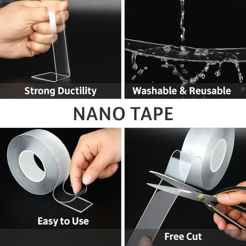 Image of Nano Tape 3 Meter | Clear Double-Sided Adhesive | Pack of 1 | Clear Double-Sided Adhesive | Removable, Reusable, Waterproof Gel Grip | Strong Wall Mounting Tape for Home, Kitchen