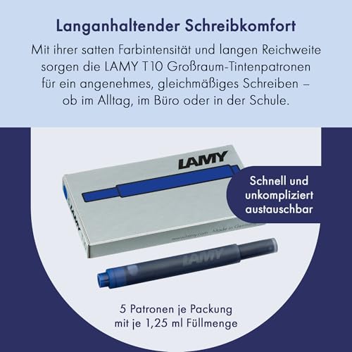 LAMY T10 4er Set löschbare Tintenpatronen mit großem Tintenvorrat - geeignet für alle Lamy Patronenfüllhaltermodelle - Inhalt 1,25ml je Patrone - 5 Stück pro Päckchen - Tintenfarbe blau