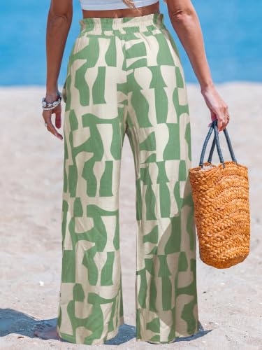 Image of CUPSHE Women's Wide Leg Beach Pants - Tropical Floral with Pockets Plus Size Casual Flowy Vacation Bottoms