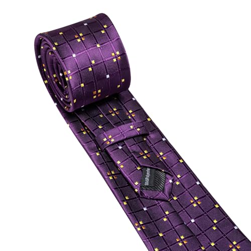 Image of YOHOWA Men Plaid /Striped Ties Set Silk Business Wedding Formal Fashion Necktie and Pocket Square Cufflinks Set