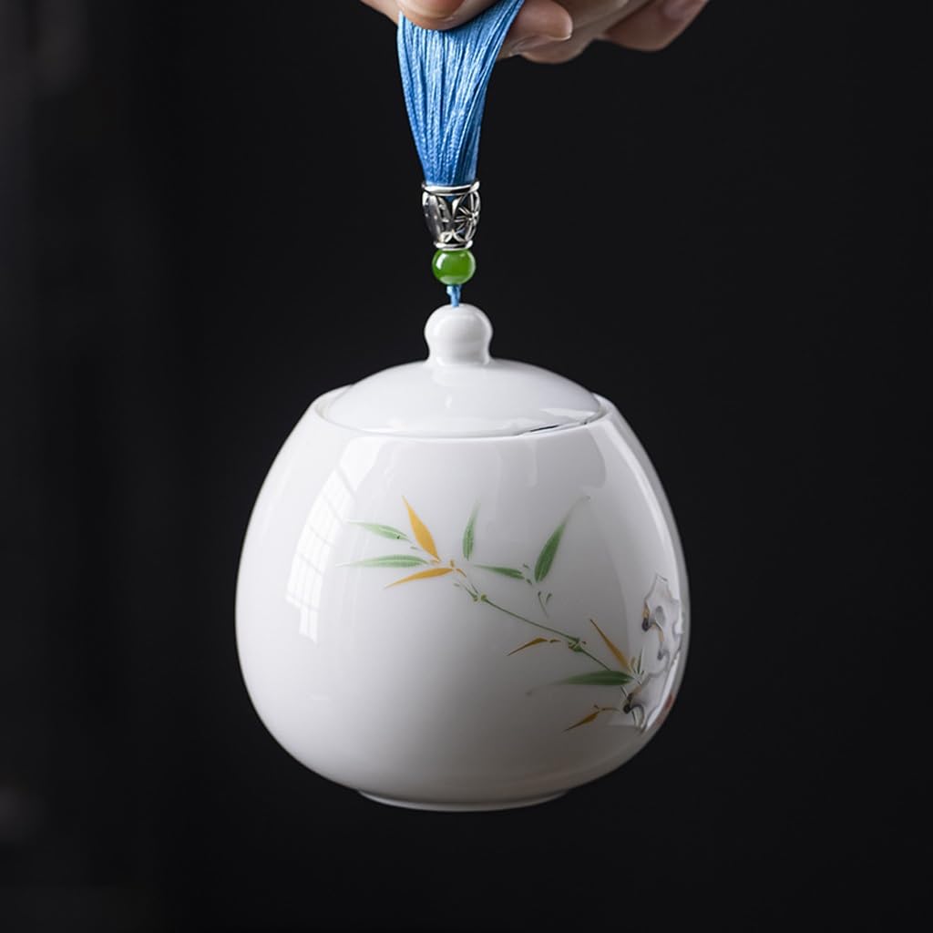 CMBSSTFC Pojemnik na herbatę Chińska biała porcelanowa puszka na herbatę Pusty słoik, ceramiczny słoik do przechowywania herbaty, malowany słoik do przechowywania herbaty Puszka na herbatę (C)