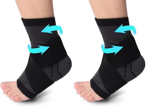 Image of Consss Ankle Brace, Achilles & Plantar Fasciitis Relief Compression Sleeve, Foot Brace with Ankle Support Strap for Women and Men, Heel Protector Wrap for Pain, Tendonitis & Sprain XXL (Pack of 2)