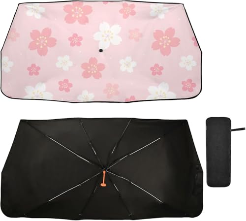 車用サンシェード 傘型 軽自動車 断熱 おしゃれ 遮光 フロントサンシェード ピンクレディース 桜柄 可愛い 人気 折り畳み式 フロントガラス UVカット
