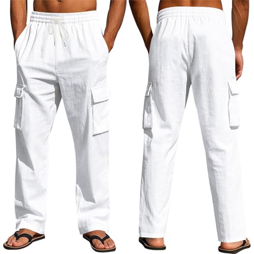 Mens Linen Pants USA Flag Fashion Vintage Loose Fit Wide Legs Trousers Drawstring Waisted Yoga Pants with Pockets2