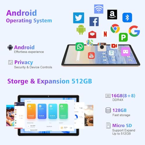 Image of 10.1 inch Tablet PC, 16GB RAM + 128GB ROM /TF 512GB, Octa-Core 2.0 GHz, | 5G WiFi | Bluetooth 5.0 | 8000mAh | 1280 x 800 Pixels Tablet