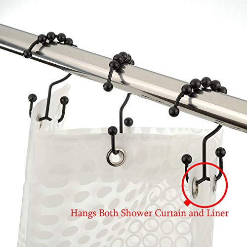 Yoocylii Metal Double Glide Shower Hooks Rings,Shower Curtain Rings Stainless Steel for Bathroom Shower Rods Curtains Hooks,Set of 12 (Matte Black)