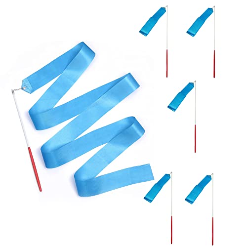CHENNAN 6 Stück Bänder für Gymnastik Tanzbänder 2 m Langes Gymnastikband mit Stab für Kinder Tanzbänder Set Rhythmische Streamer Schwungband Wirbelndes Training für Kinder Tanzen Gym Training (Blau)