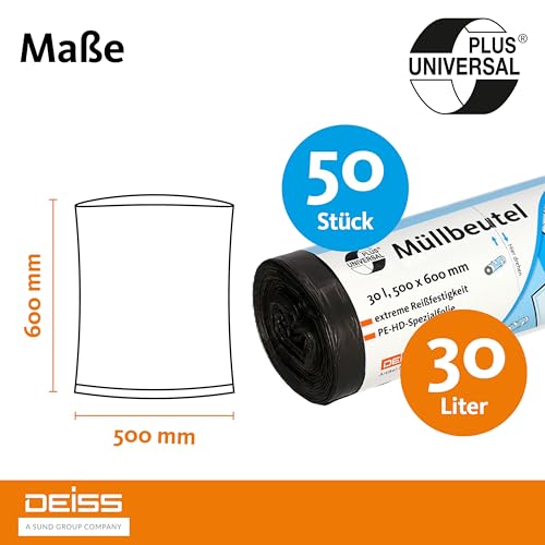 Deiss Universal 44904 Pouch with Printed Sleeve, 30 Litre, 500 mm x 600 mm, 50 per roll, Grey, Gray, 30 Liter - Image 3