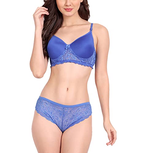Image of FIMS - Fashion is my style Women Cotton Floral Lace Padded, Non-Wired, Full Coverage, Seamless Bra Panty Set, Multicolor, Lingerie Set
