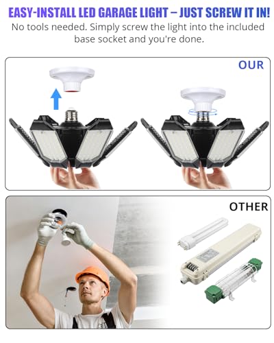 Image of Tudoccy LED Garage Lights 2 Pack, 34000LM 6-Panel Shop Light | 6500K daylight E26 /E27 screw-in bulb for workshop, basement, warehouse, attic ceiling fixture
