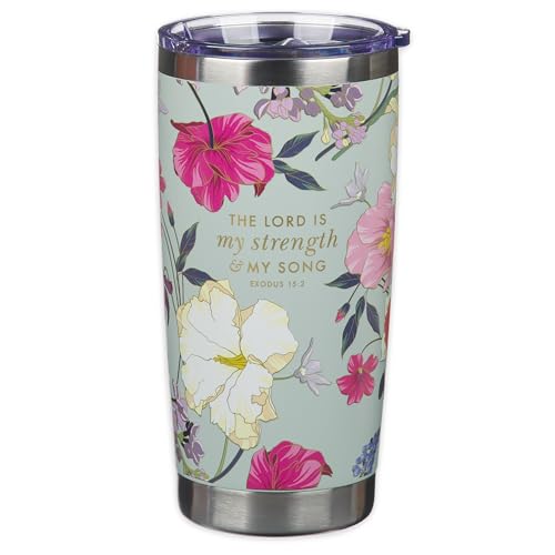 Christian Art Gifts Large Stainless Steel Scripture Travel Mug Tumbler for Women: Lord is My Strength Inspirational Bible Verse