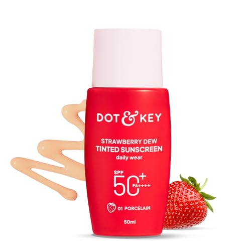 Image of Dot & Key Strawberry Dew Tinted Sunscreen SPF 50+ Pa++++ - 01 Porcelain In- Vivo Tested | for Daily Wear, Brightens & Protects Skin, Ultra-light, Blends Easily, With Niacinamide, Natural Finish, Non-Greasy, Non-Sticky | 50ml