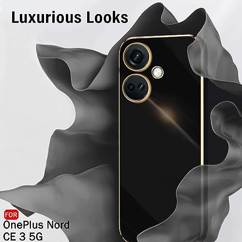 Image of TheGiftKart Luxurious Golden-Plated Back Cover Case for OnePlus Nord CE 3 5G | Raised Lips for Camera & Screen Protection | Shockproof Design | Stylish Cover for OnePlus Nord CE3 (TPU, Black)