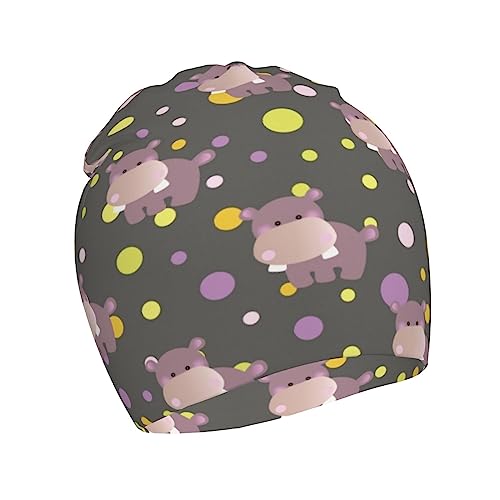 Rqzwdq Cute Cartoon Hippo Pattern Kids Beanie Hats Warm Knit Beanie Cap Skull Caps Gifts Decor for Boys Girls White