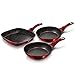 BerlingerHaus Burgundy Set di 2 Padelle e Padella Griglia Induzione 20-24-28cm, Alluminio Forgiato, Antiaderente Ecologico Marmo senza PFOA, Design Metallic Line Rosso, Adatto a Tutti, Fornelli