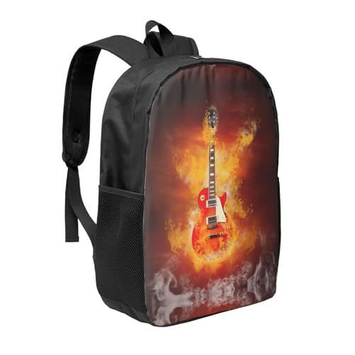 Mochila ligera EdWal con guitarra rock en llamas unisex negra de talla única 2
