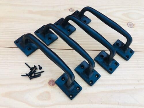 Vintage 4 Large Cast Iron Handles Door Hardware Pull Gate Shed Easy Grip Grasp Barn Shed