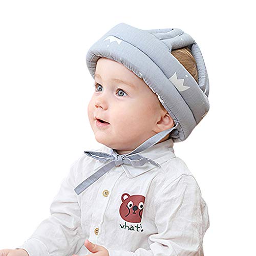 IPENNY Casque de Sécurité pour Bébé en Bas Age Casque de Sécurité pour Bébé Tête de Protection pour Chapeau de Bébé Casque de Sécurité Réglable pour Chapeau en Coton pour Enfants ,Gris,53