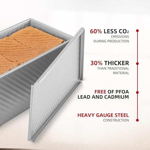 Image of KITESSENSU Pullman Loaf Pan with Lid, 1 lb Dough Capacity Non-Stick Bakeware for Baking Bread, Carbon Steel Corrugated Bread Toast Box Mold with Cover for Baking Bread, Silver (Pack of 2)