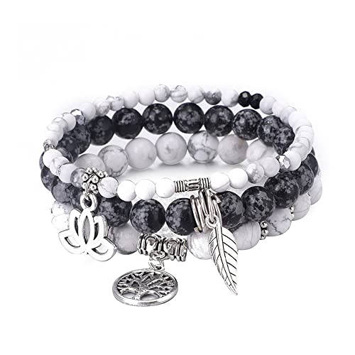 UEUC Pulseras de piedras curativas del árbol de la vida, yoga, piedras de loto, chakra, reiki, juego de pulsera de cristal natural, para mujeres y alivio del estrés (#84), Piedra Cover