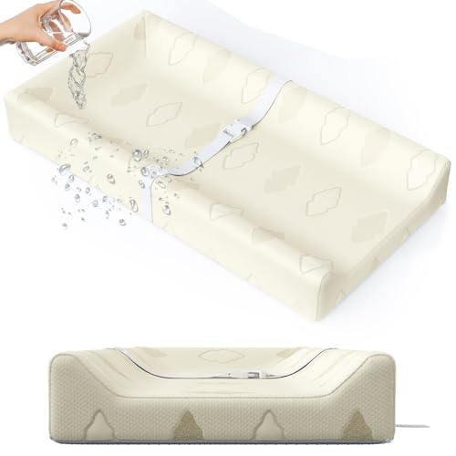 Image of Cotton Baby Changing Pad Waterproof Liner Contoured Diaper Change Pad for Dresser by Sleepah – Breathable & Washable Cover – Three-Sided with Certipur Certified Foam